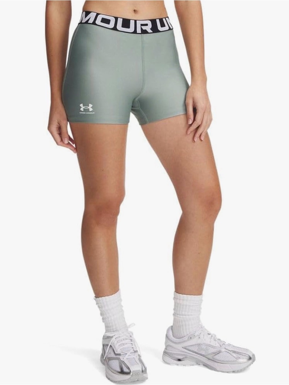Under Armour Women's HeatGear Mid Rise Shorty 3” Shorts Silica Green Size XL